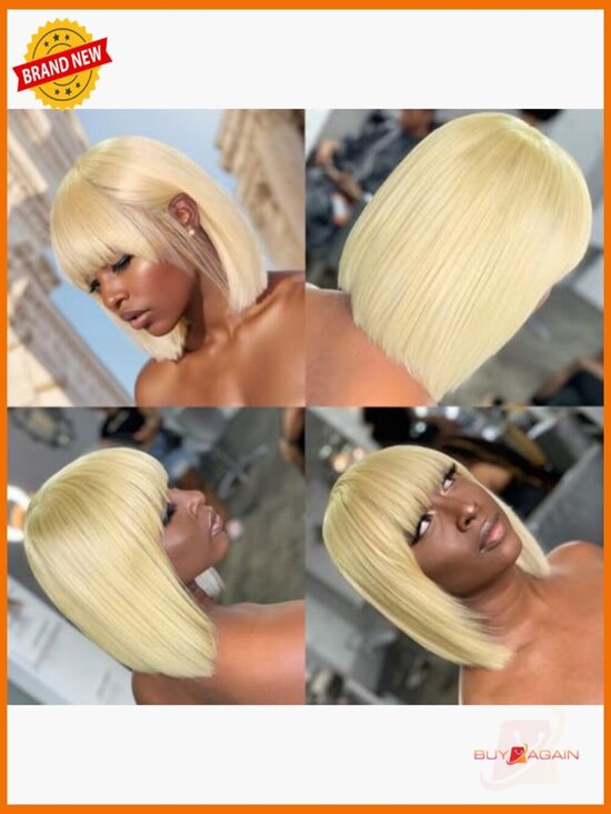 10 Inch 150% Density Bob Wig with Bangs Human Hair HD Lace Straight for Women